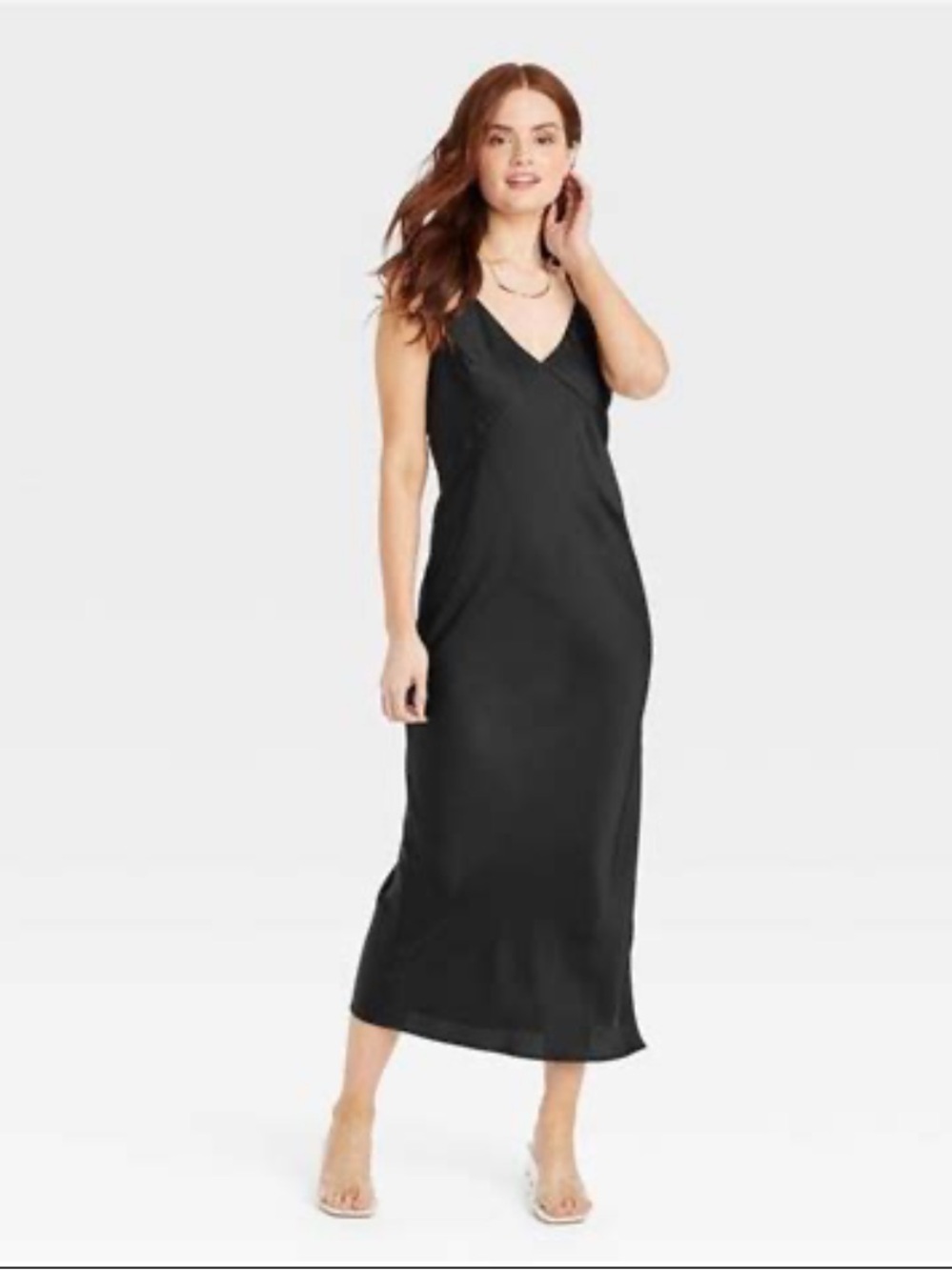 A New Day Black Midi Slip Dress with V-Neck